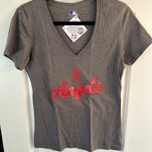 Los Angeles Angels Baseball Gray and Red V-Neck Tee